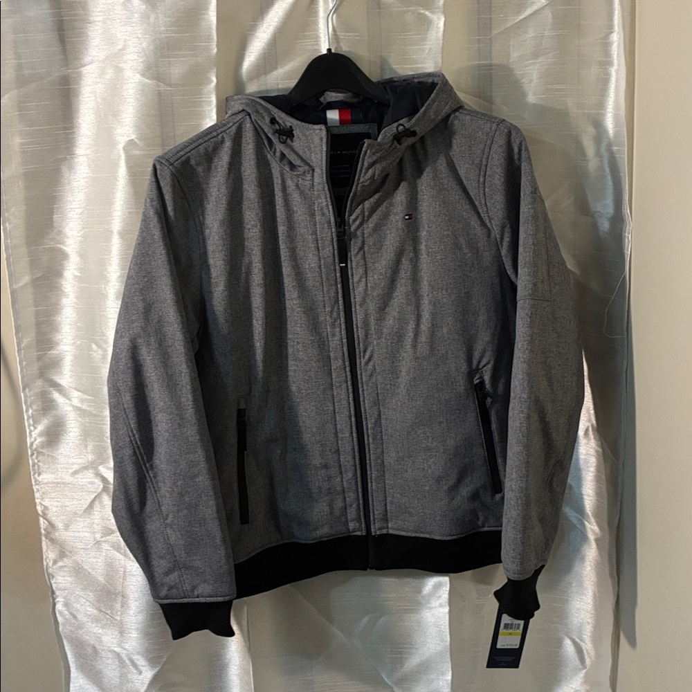 Tommy Hilfiger Light Gray Hooded Jacket Men’s Medium zip up